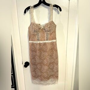 Victoria's Secret 36C/36D L corset DRESS slip Nude WHITE lace Large $150+